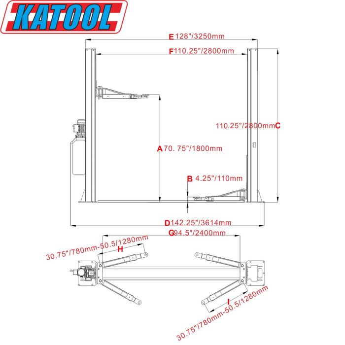 Katool KT-H100 Two-Post Auto Lift: 10,000 lbs with 1-Year Warranty