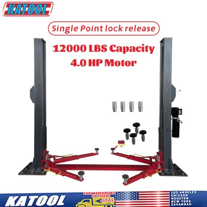 Katool KT-H120D Two-Post Vehicle Lift: 12,000 lbs with 1-Year Warranty