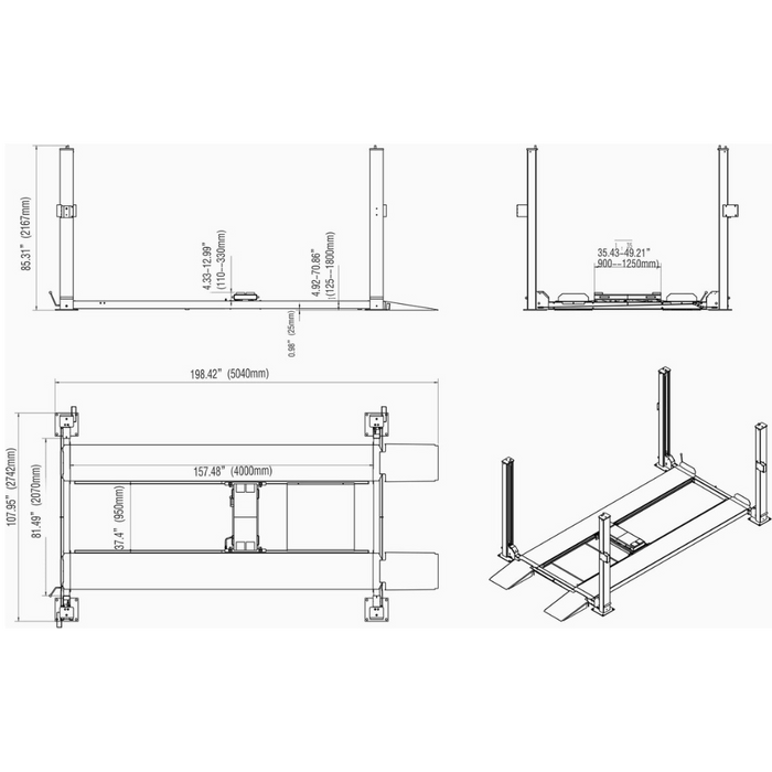 Katool KT-4H850 Heavy Duty 4-Post Car Lift 8,500lbs with Caster Kit